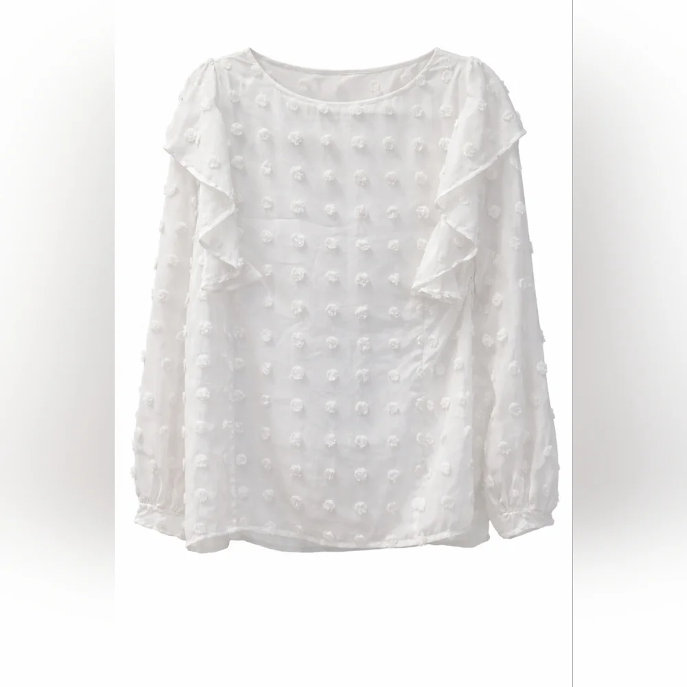 ANDREE BY UNIT Ivory Textured Ruffle Blouse - Picture 4 of 5